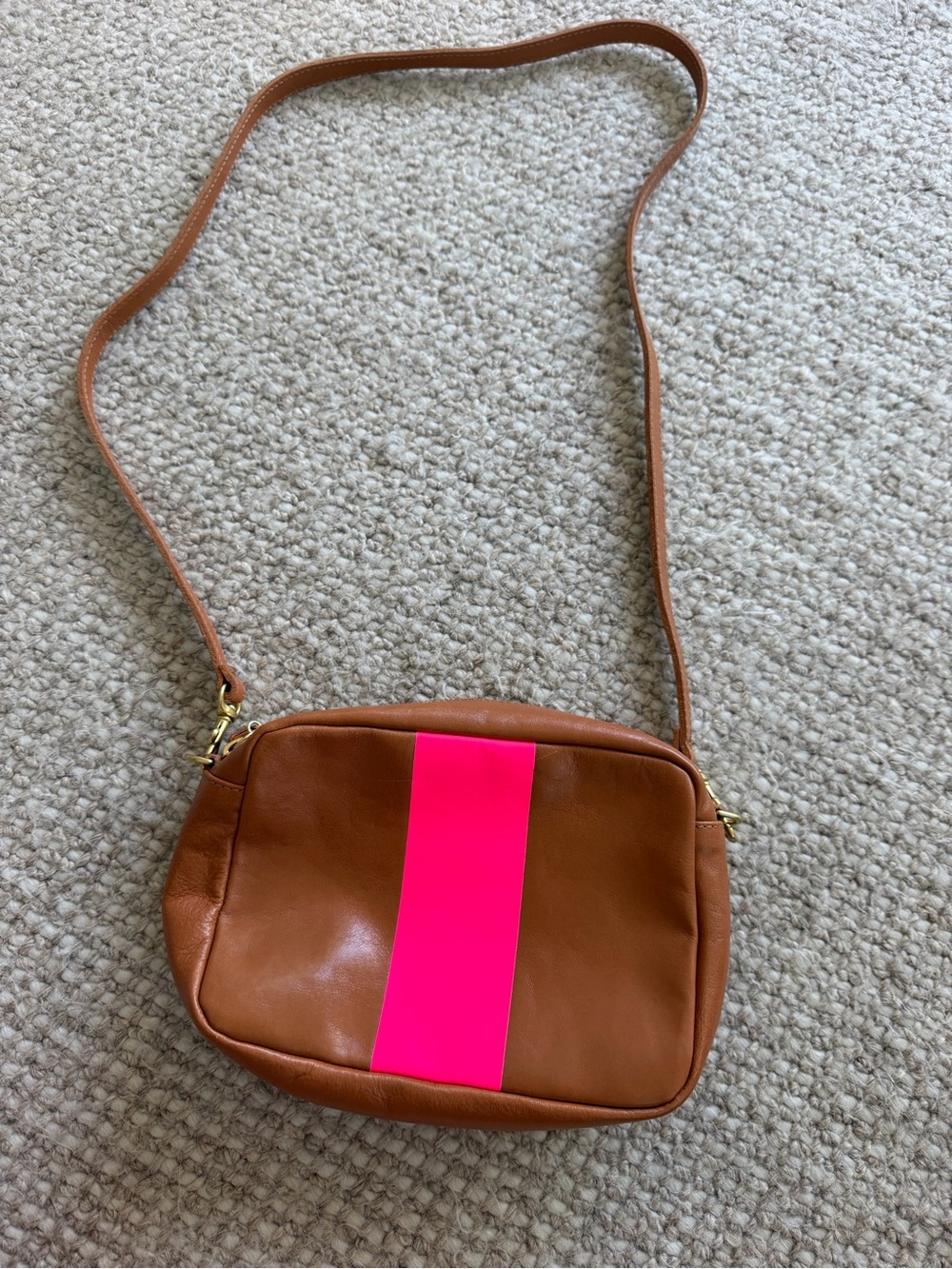 Clare V Leather Crossbody Bag with Pink Accent